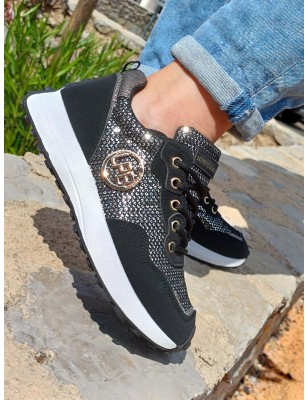 Baskets sneakers femme LPB Grace noires avec sequins et grosse semelle