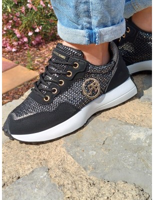 Baskets sneakers femme LPB Grace noires avec sequins et grosse semelle
