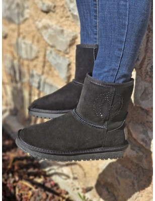 Boots fourrées femme Pepe Jeans Diss Gloss noires avec effet suédine et strass