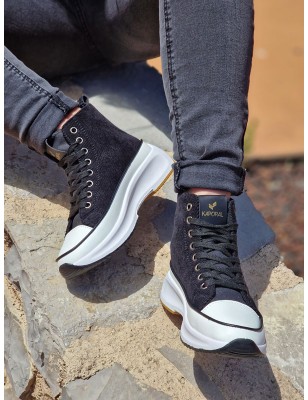 Baskets montantes effet velours Kaporal Christa noires avec plateforme