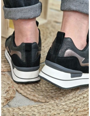 Baskets sneakers basses femme Pepe Jeans Rusper Nas noires multi-matières avec plateforme