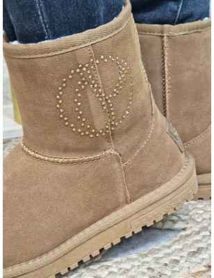 Boots fourrées femme Pepe Jeans Diss Gloss camel avec effet suédine et strass