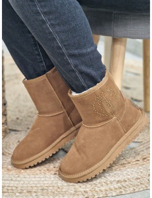 Boots fourrées femme Pepe Jeans Diss Gloss camel avec effet suédine et strass