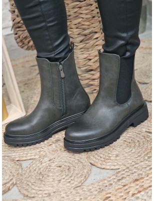 Bottines femme Laly kaki avec gros élastique