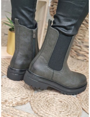 Bottines femme Laly kaki avec gros élastique