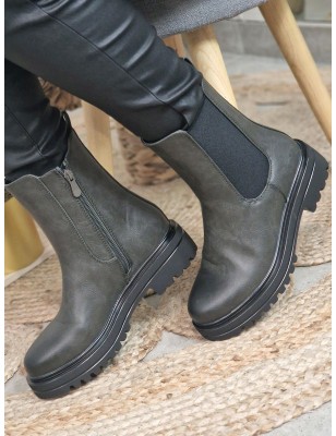 Bottines femme Laly kaki avec gros élastique