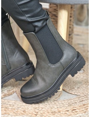 Bottines femme Laly kaki avec gros élastique