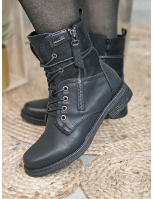 Bottines femme bi-matière Alyson noires avec lacets