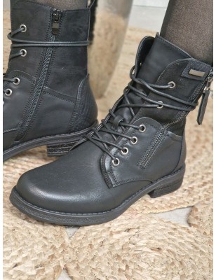 Bottines femme bi-matière Alyson noires avec lacets