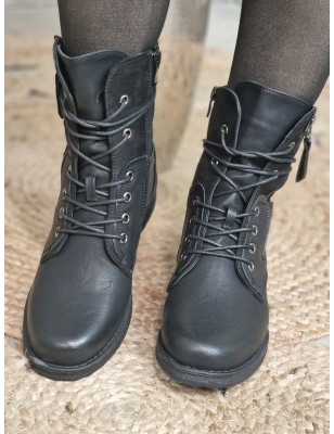 Bottines femme bi-matière Alyson noires avec lacets