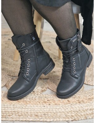 Bottines femme bi-matière Alyson noires avec lacets