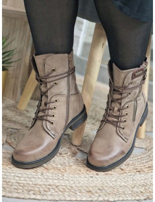 Bottines femme bi-matière Alyson taupe avec lacets