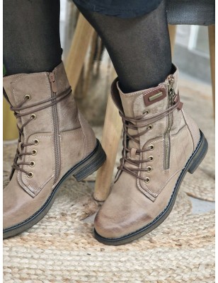 Bottines femme bi-matière Alyson taupe avec lacets