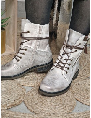 Bottines femme bi-matière Alyson argent avec lacets