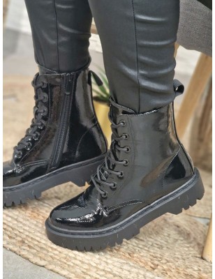 Bottines femme Lola noir vernis avec lacets
