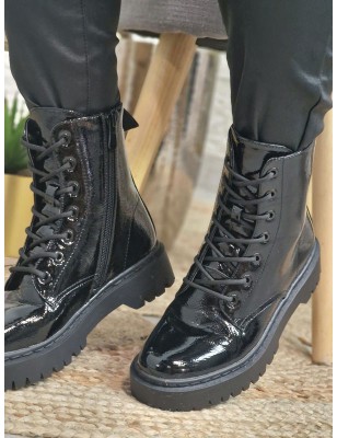 Bottines femme Lola noir vernis avec lacets