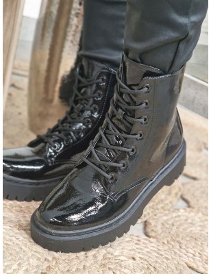 Bottines femme Lola noir vernis avec lacets