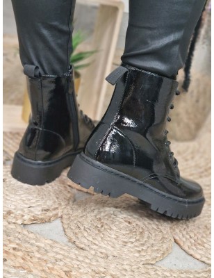 Bottines femme Lola noir vernis avec lacets