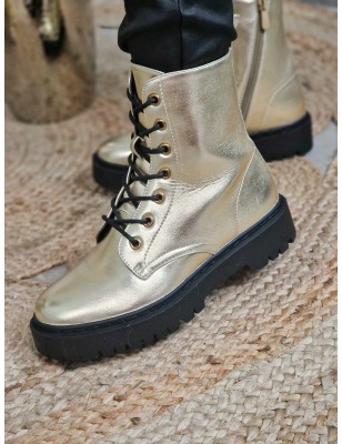 Bottines femme Lola or avec lacets