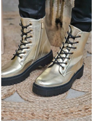 Bottines femme Lola or avec lacets