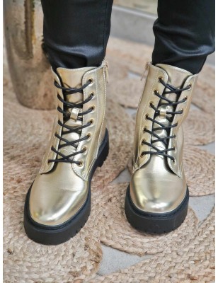 Bottines femme Lola or avec lacets
