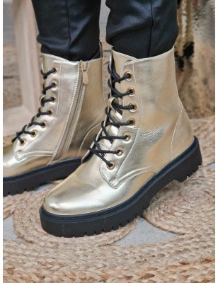 Bottines femme Lola or avec lacets