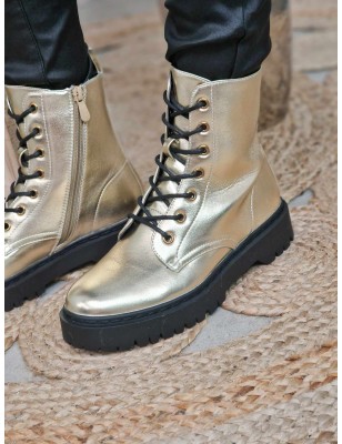 Bottines femme Lola or avec lacets