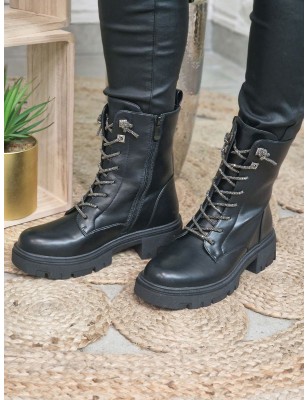 Bottines femme Lison noires avec lacets en strass