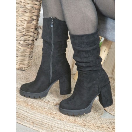 Bottines femme talon suédine Melie noires