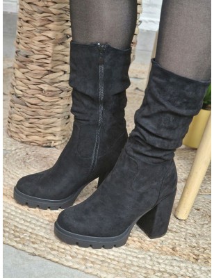 Bottines à talon Melie noires effet suédine avec effet plissé