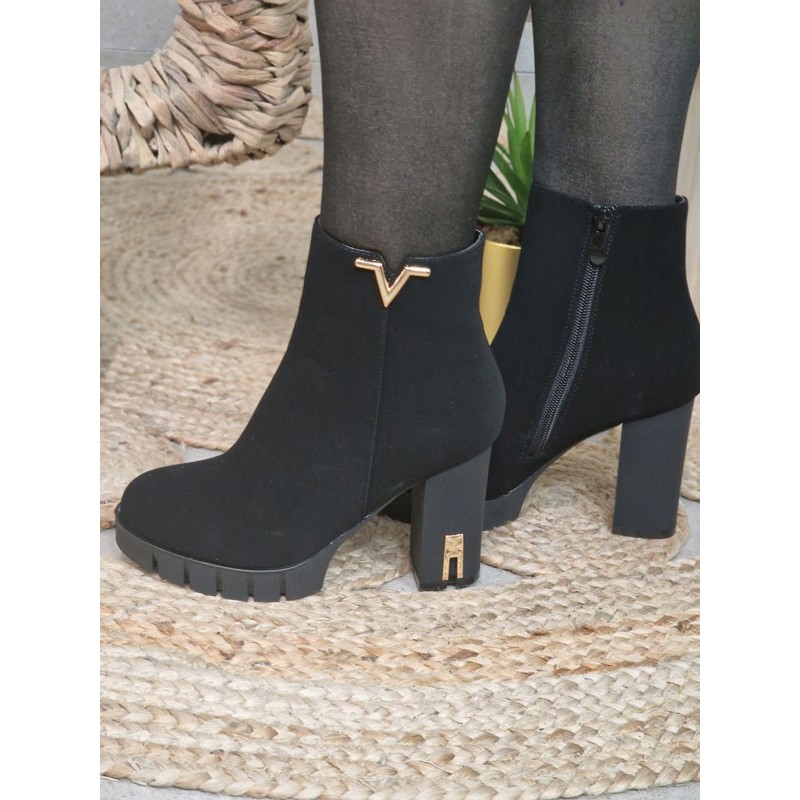 Bottines femme talon suédine Margot noires