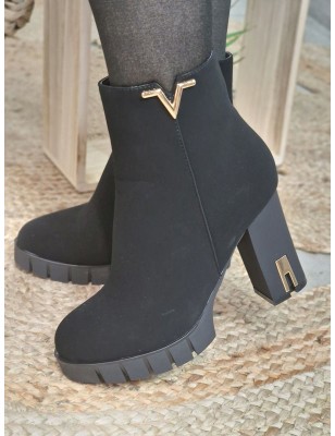 Bottines femme talon suédine Margot noires