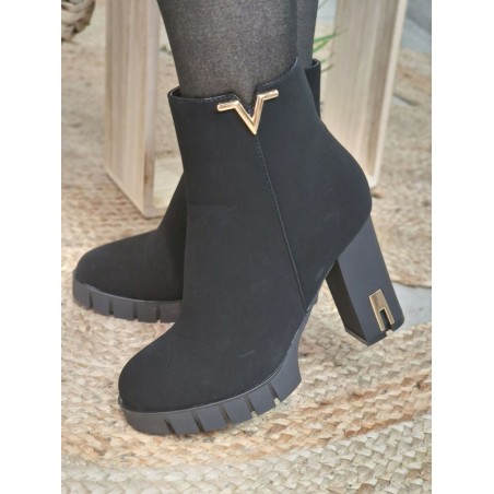 Bottines femme talon suédine Margot noires