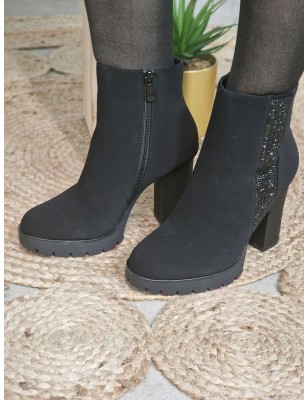 Bottines femme talon suédine Mya noires