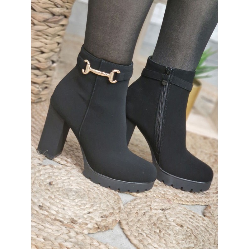 Bottines femme talon suedine Mona noires