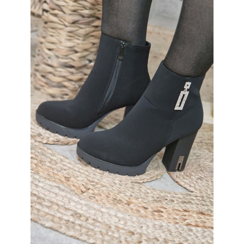 Bottines femme talon suédine Maeva noires