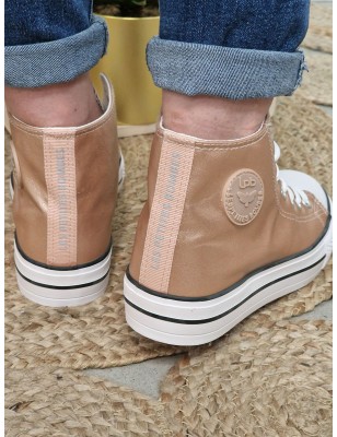 Baskets montantes brillantes femme LPB Emmy rose gold en simili irisé