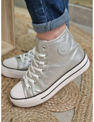 Baskets montantes brillantes femme LPB Emmy argent en simili irisé