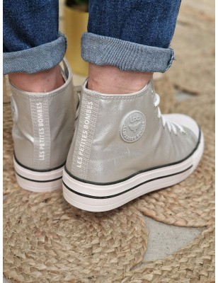 Baskets montantes brillantes femme LPB Emmy argent en simili irisé