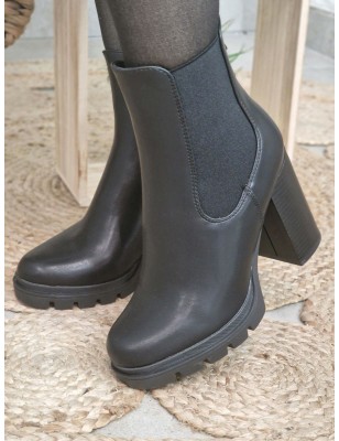 Bottines à talon Manon noires avec gros élastique sur le côté