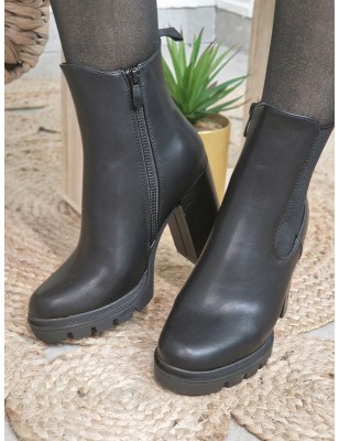 Bottines à talon Manon noires avec gros élastique sur le côté