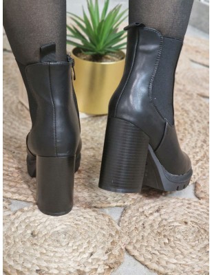 Bottines à talon Manon noires avec gros élastique sur le côté