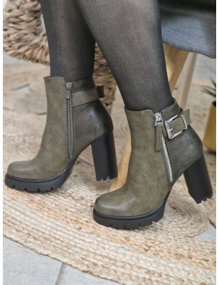 Bottines femme talon Molly kaki