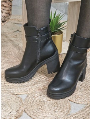 Bottines à talon Marie noires avec ornement doré