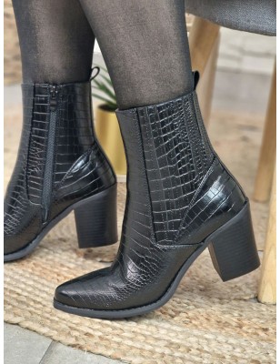 Bottines style santiags Audrey noires avec effet croco