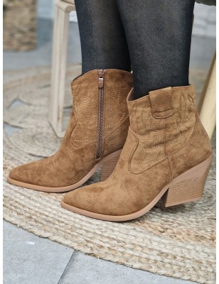 Bottines santiags femme daim Amelie camel