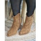 Bottines santiags femme daim Amelie camel