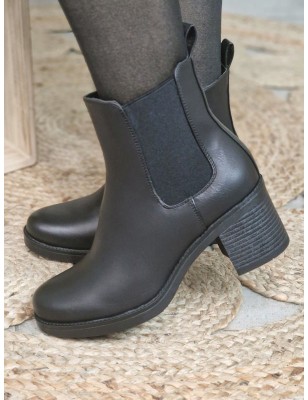 Bottines à talon Mandy noires avec gros élastique sur le côté