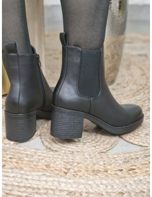 Bottines à talon Mandy noires avec gros élastique sur le côté