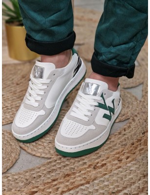 Baskets basses femme Vanessa Wu Esmee vertes bi-matières avec motif zébré effet poil